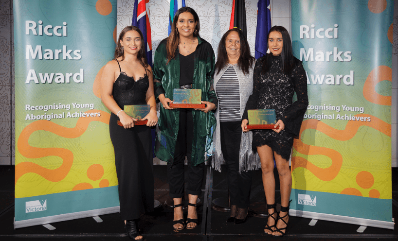 Rising Star recipient Mikayla George, Ricci Marks recipient Jedda Costa, Aunty Annita Marks and Ricci Marks recipient Amber Barker-Lovett